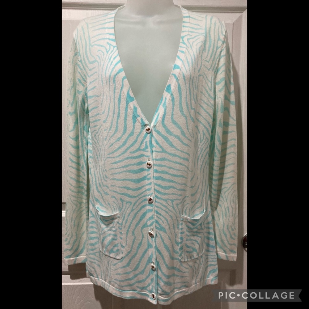 {SALE} McLaughlin blue and white zebra cardigan -S-